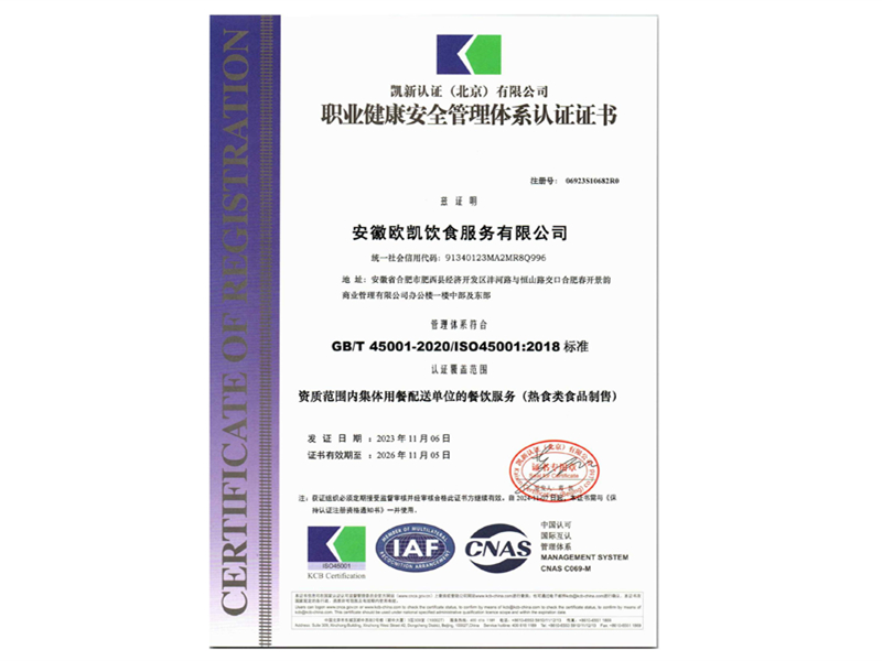 職業(yè)健康安全管理體系認(rèn)證證書